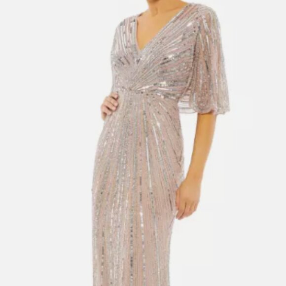 MAC DUGGAL 93583 SEQUINED V-NECK CAP SLEEVE VINTAGE ROSE COLUMN GOWN sz 10 - Picture 4 of 6